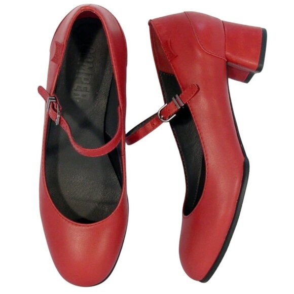 CAMPER Katie $165 Red Calfskin Mary Jane Pumps Heels 39/8.5 - Picture 1 of 8